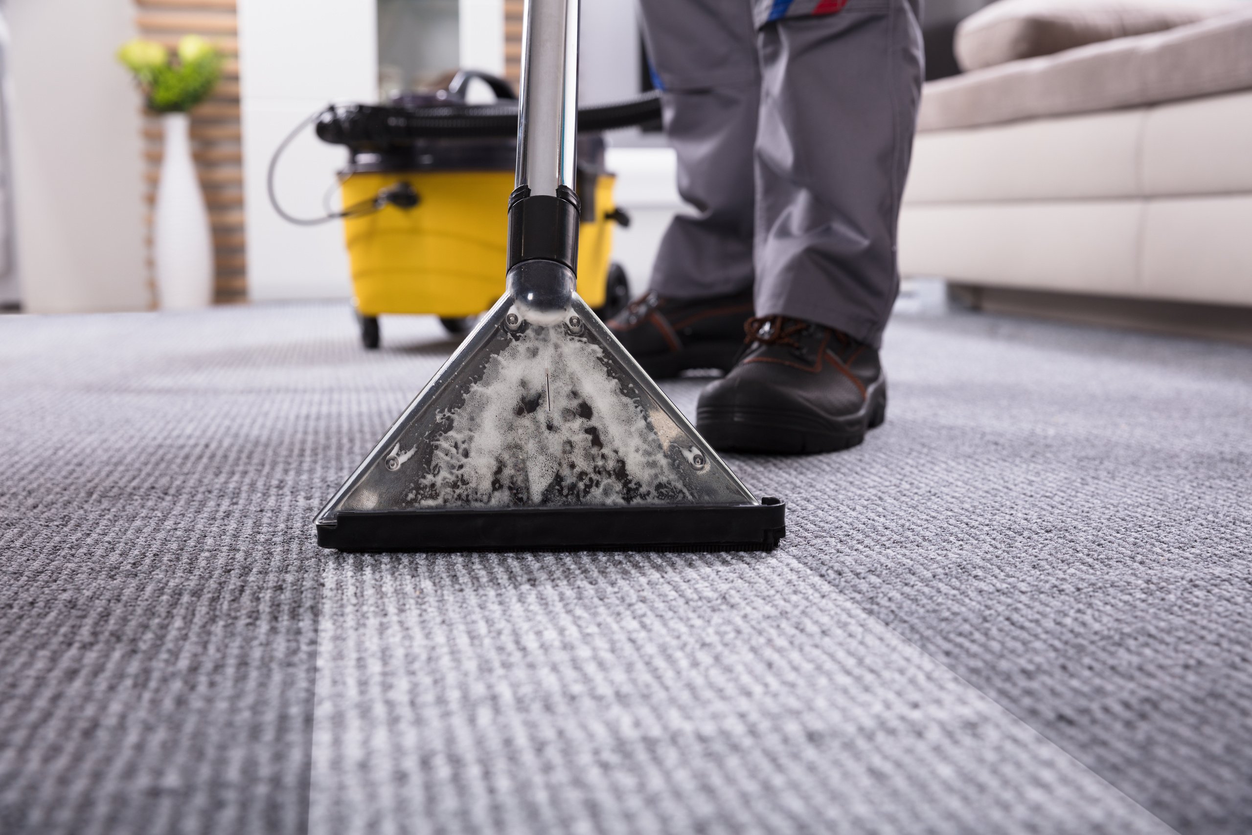 Person Cleaning Carpet With Vacuum Cleaner